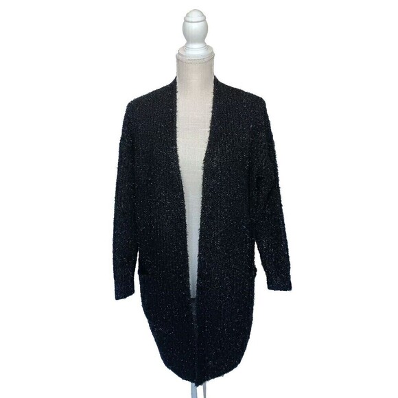 Black Sweaters - Lou & Grey for Loft Black Sparkly Oversized Open Front Cardigan Sweater Size XS